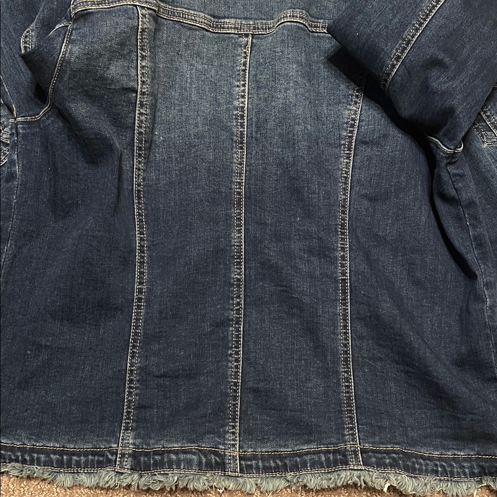 CHARLIE B Dark Blue Frayed-Trim Denim Jacket - Picture 2 of 3